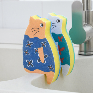 萌萌哒猫咪洗碗巾日式洗碗布百洁布海绵双面宠物碗具清洁布