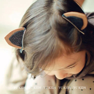 韩国可爱立体亮粉耳朵对夹宝宝卡通发卡儿童发饰女童表演发夹头饰