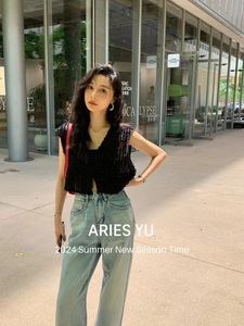 欧洲站ARIES YU2024夏季新款韩版高级感短款V领小香风气质马甲女