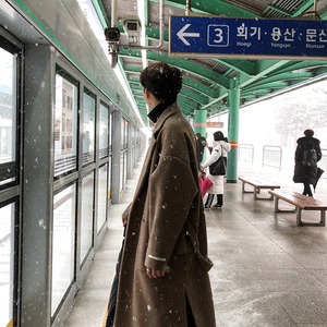 冬季新款韩版呢大衣男中长款宽松毛呢加厚情侣风衣呢子外套潮外衣