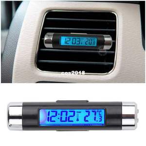 1pcs Blue back liht Car Thermometer Clock LCD Clip-on Diit