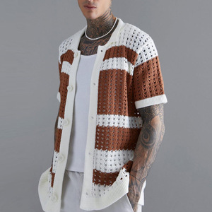 Men's sweater 男装镂空毛织衬衣休闲上衣时尚针织短袖衬衫男士