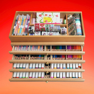 多层一二层榉木制画盒抽屉式画箱铅笔马克蜡笔油画棒收纳盒储物箱三层四层手工DIY和纸胶带收纳箱整理盒子
