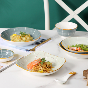 盘子家用陶瓷新款现代日式创意个性深盘圆盘方盘饭盘餐具北欧菜盘