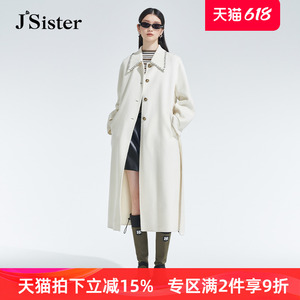 jsister 冬装专柜款 JS白色羊毛呢大衣 S342205040