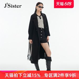 jsister 冬装专柜新款 JS女装时尚黑色羊毛呢流行大衣 S341205292