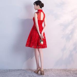 孕妇新娘敬酒服2018新款夏季韩版高腰短款中式刺绣红色结婚礼服女