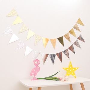 创意成人生日派对装饰用品三角拉旗子烫金银横幅宝宝周岁布置挂饰