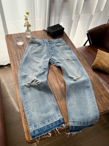 【CE@牛王】新款Wesley刀割破坏做旧复古Cleanfit直筒长裤牛仔裤