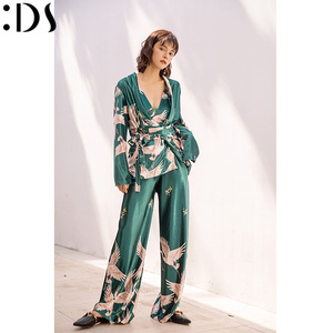 睡衣女长袖睡袍秋冬新款丝绒印花日式性感和风和服三件套装家居服