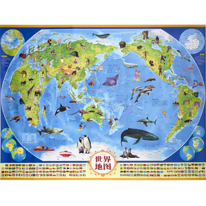 世界知识地图墙贴 约1.1*0.8米 儿童房挂图 世界地图 早教启蒙 幼儿园 卡通益智 墙纸绘本 探索世界启蒙地图科普百科