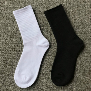 10双35元女中筒袜纯棉薄款纯黑色长筒袜男夏天透气白色长袜子潮袜