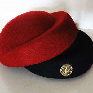 新红色川航黑色空姐帽四川航空帽子纯羊毛礼仪帽演出帽子女贝雷帽