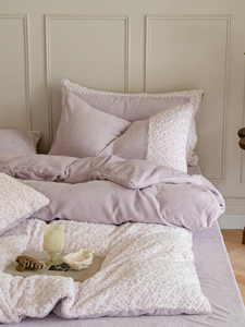 法式玫瑰雕花牛奶绒四件套加厚保暖珊瑚绒冬季床上被套床单床笠式