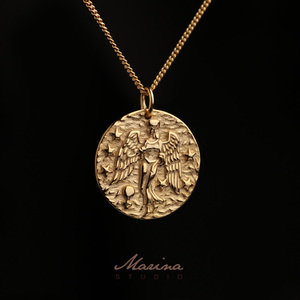 Marina 浮雕巴洛克复古925纯银镀金金币硬币项链锁骨链毛衣链ins