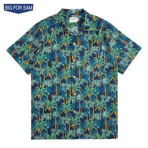 BIG FOR SAM夏威夷衬衫男夏季古巴领短袖椰树芭蕉情侣沙滩花衬衣
