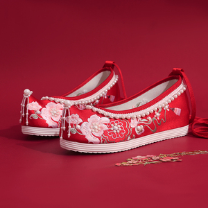中式婚礼婚鞋秀禾服鞋子女内增高绣花鞋红色中国风汉服鞋古风女鞋
