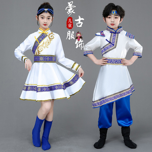 新款蒙古服族儿童女蒙古族舞蹈演出服蒙族服装草原白马筷子舞服饰