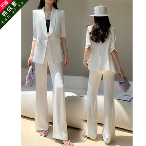 夏天西装套装女2024新款气质高端白色收腰女神范韩版休闲西服外套