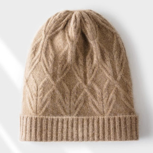 cashmere100%纯山羊绒帽子女秋冬季保暖护耳帽翻边针织月子帽套头