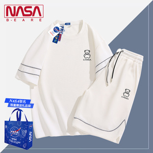 NASA联名高级感小熊印花运动套装夏季宽松一套搭配两件装男女同款