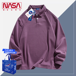 NASA联名紫色男女大学生翻领卫衣春秋纯色学院风宽松polo上衣长袖