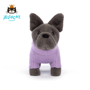 英国Jellycat紫色毛线衫法国斗牛犬狗狗玩具玩偶娃娃