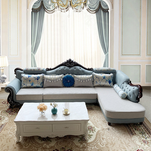 简欧布艺转角沙发组合大小户型客厅家具7字型贵妃欧式布艺沙发L型