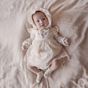 韩国进口婴儿秋冬童装连身包屁长袖哈衣裙女宝宝棉布连体哈衣爬服