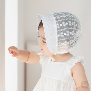 韩国进口女宝宝3-18月秋季镂空薄款遮太阳蕾丝公主胎帽婴儿童帽子
