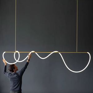 现代简约创意设计师餐厅线条吧台吊灯北欧极简音符灯具长条软管灯