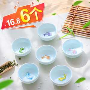 青瓷小鱼功夫茶具套装陶瓷 创意七彩茶壶茶杯茶道盖碗个性品茗杯