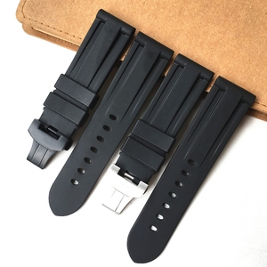 柔软橡胶表带代用沛纳海 PAM111 441 硅胶腕带黑色蝴蝶扣 24 26mm
