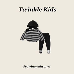 Twinkle Kids~女宝春秋套装洋气条纹连帽针织衫打底裤简约两件套