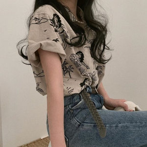 韩国东大门女装复古港味短袖衬衫女夏设计感小众轻熟衬衣港风上衣