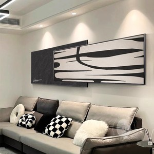现代简约客厅装饰画黑白抽象极简沙发背景墙挂画高档肌理叠加壁画