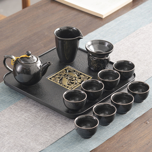 天目釉功夫茶具陶瓷整套茶具中式茶道茶壶泡茶器黑色盖碗茶杯家用
