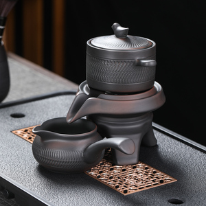 紫陶懒人泡茶器陶瓷功夫茶具旋转出水防烫泡茶壶单品跳刀工艺手工