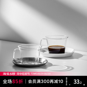 日本Kinto Cast户外咖啡杯玻璃意式浓缩拿铁杯茶杯碟套装牛奶杯子