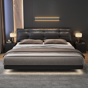 极简悬浮床ins网红双人床现代简约1.8x2米大床意式轻奢主卧真皮床