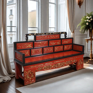 新中式古典沙发床榆木实木仿古雕刻描金床榻复古贵妃榻禅意罗汉床