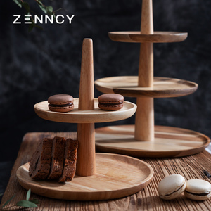 Zenncy圆形点心盘蛋糕托盘木质茶点盘前台零食干果糖果多层展示架