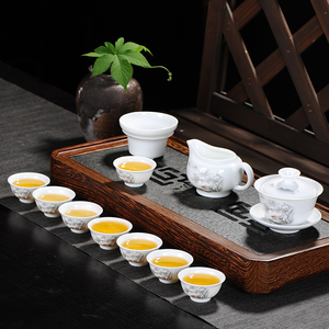功夫茶具套装白瓷青花瓷器整套简约家用客厅陶瓷茶杯潮州三才盖碗