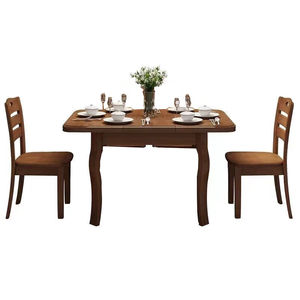 晶事达木餐桌4人方形小餐桌折叠方桌全木1桌2椅胡桃色