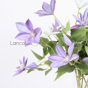Lancol欧式清新仿真花 白色紫色铁线莲花 家居客厅装饰花假花绢花