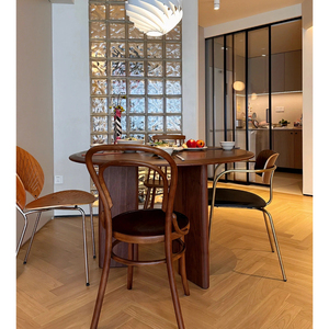 中古风家用圆形餐桌法式复古设计师实木圆形桌子实木饭桌小户型