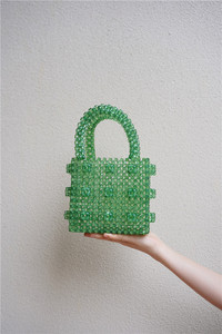 亚克力盒子串珠包手提小方包透明绿色仙女度假出游法式手工编织包