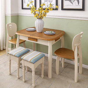 地中海餐桌椅组合实木小户型伸缩可折叠美式家用简约多功能饭桌子