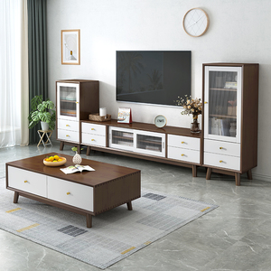 中式实木茶几电视柜组合现代简约客厅小户型胡桃色北欧电视机柜