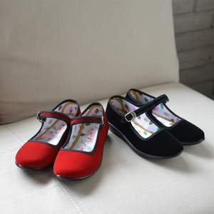 儿童舞蹈鞋女演出鞋老北京布鞋女童黑布鞋秧歌中国风红色绒布鞋